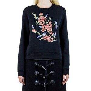 Carven | Women’s Black Crewneck Embroidered Bird/Floral Pullover Sweatshirt Sz S